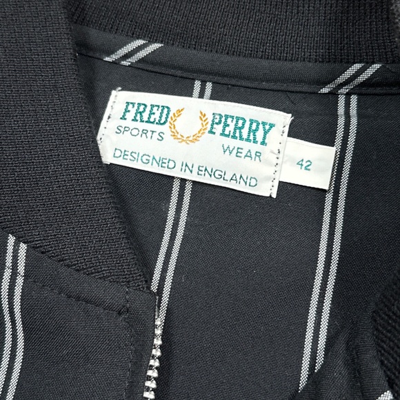 Vintage Y2K Fred Perry Striped Black White Viscose Blend Bomber Jacket Mens 42 - Picture 9 of 12